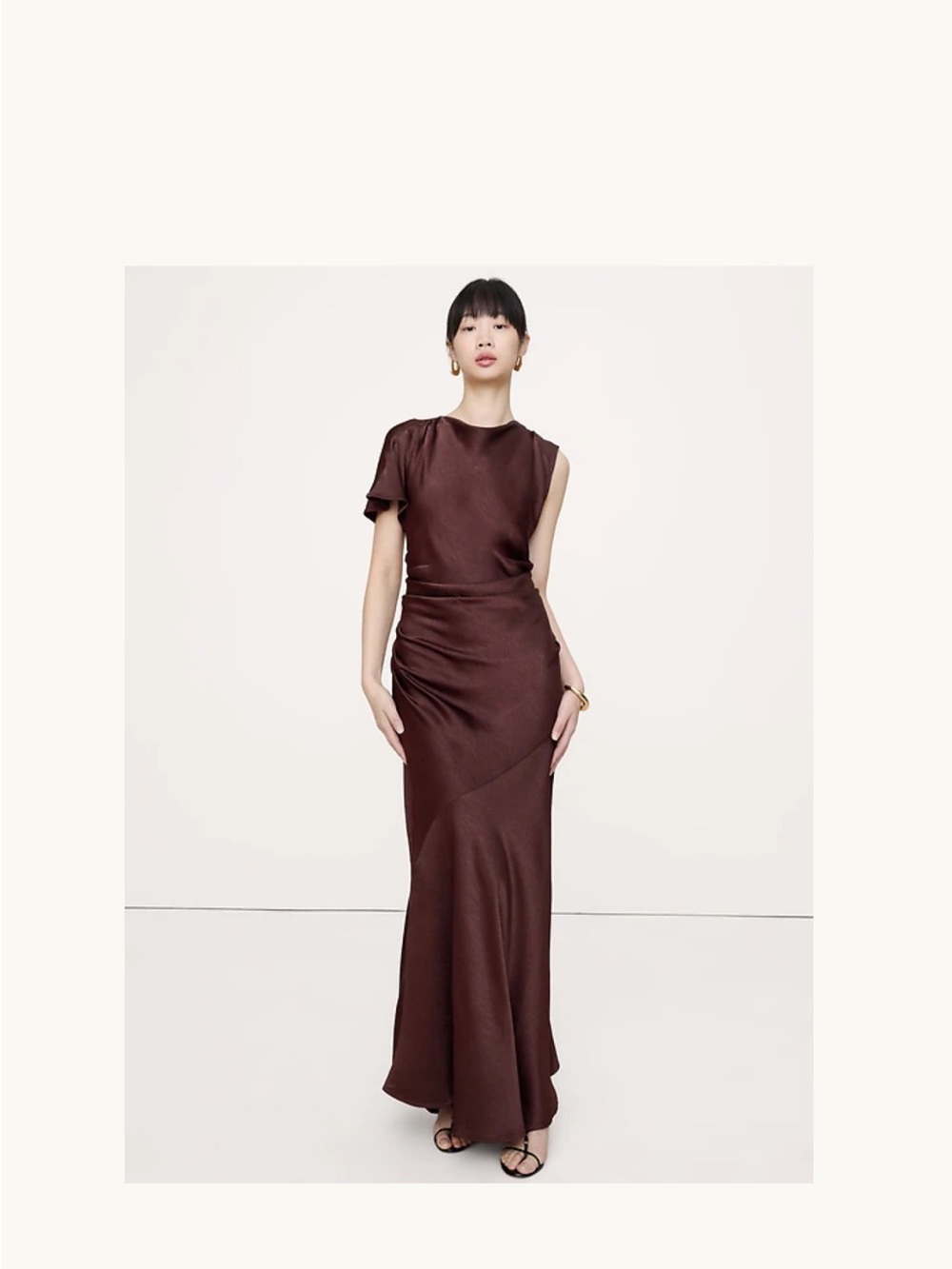 Asymmetrical Hammered Satin Draped Maxi Dress